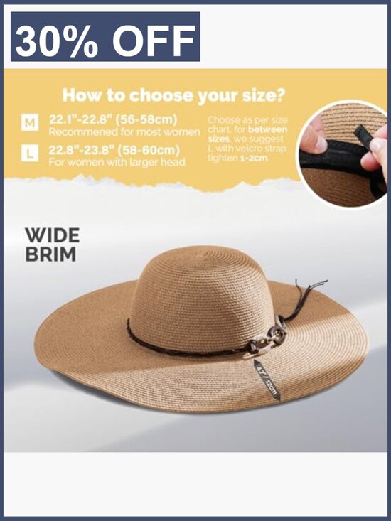Wide Brim Straw Sun Hat UPF 50+ Packable Floppy Beach Hat Travel main image 4